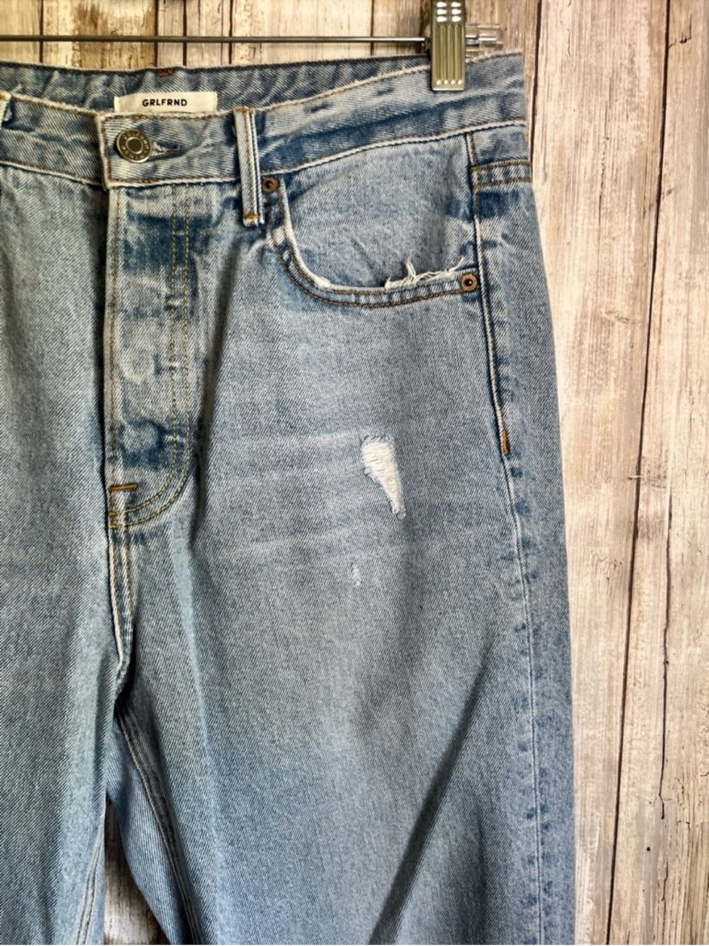 GRLFRND Helena Super High Rise Straight Jeans Gonna Love Me Wash Raw Hem 27 - Picture 3 of 8